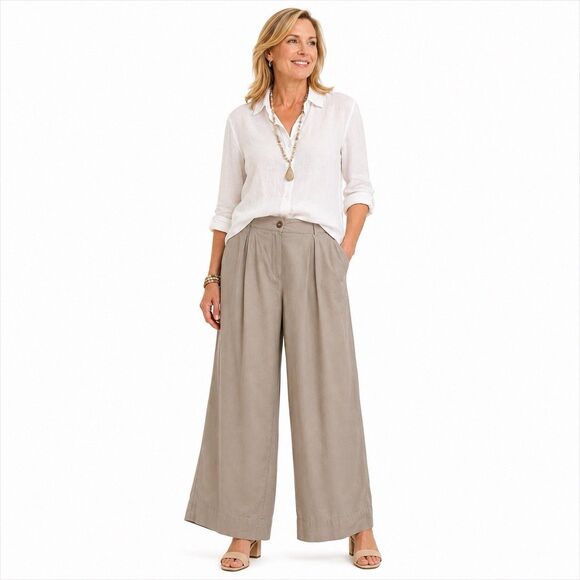 LOFT Pants - Loft Wide Leg Pants Size 10 High Rise Pleated Front Khaki Neutral Career Office